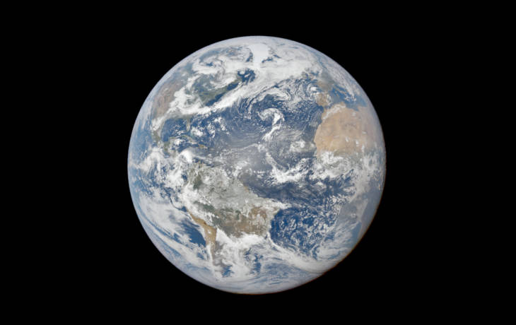 A modified view of the Earth 
							taken from the DSCOVR spacecraft with the EPIC instrument on July 24, 2026. Credit for the original image: 
							NASA/DSCOVR/EPIC.